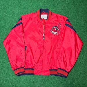 Vintage 90s Cleveland Indians Starter Mirage L/XL Red Retro Windbreaker Jacket